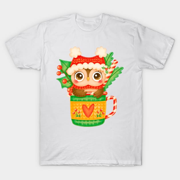 Christmas Baby Owl in a Teacup T-Shirt by silviaol